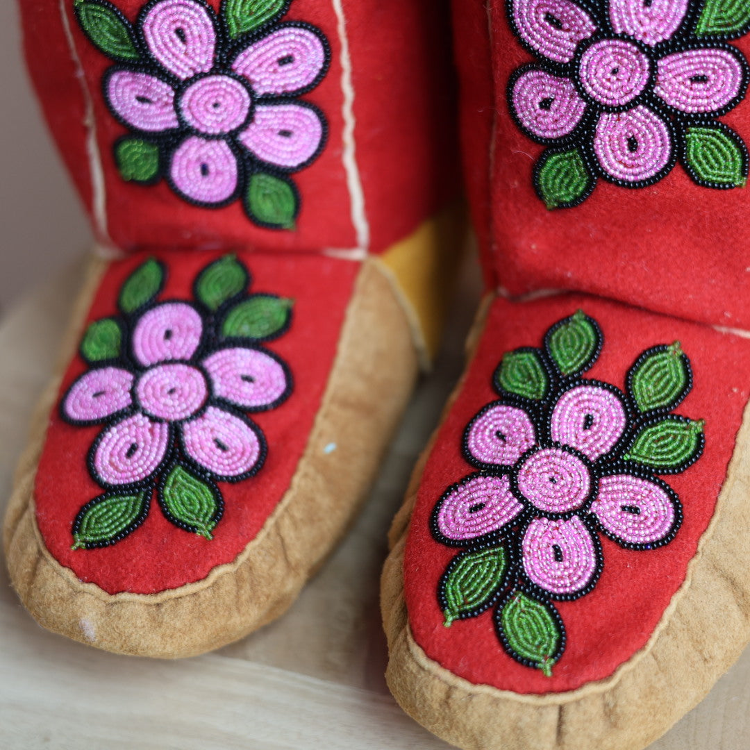 Emily J. Handmade Felt Mukluks with Pink Floral Detail