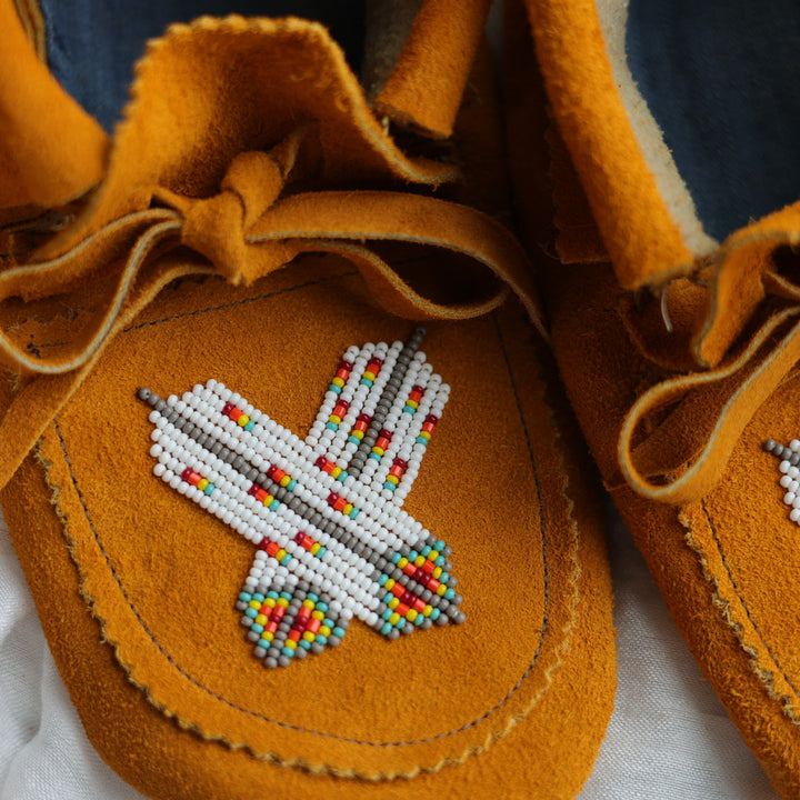 Sandra L. Women's 9 Beaded Feather Handmade Moccasins