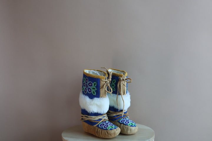 Emily J. Youth Blue Felt & Moose Hide Mukluks