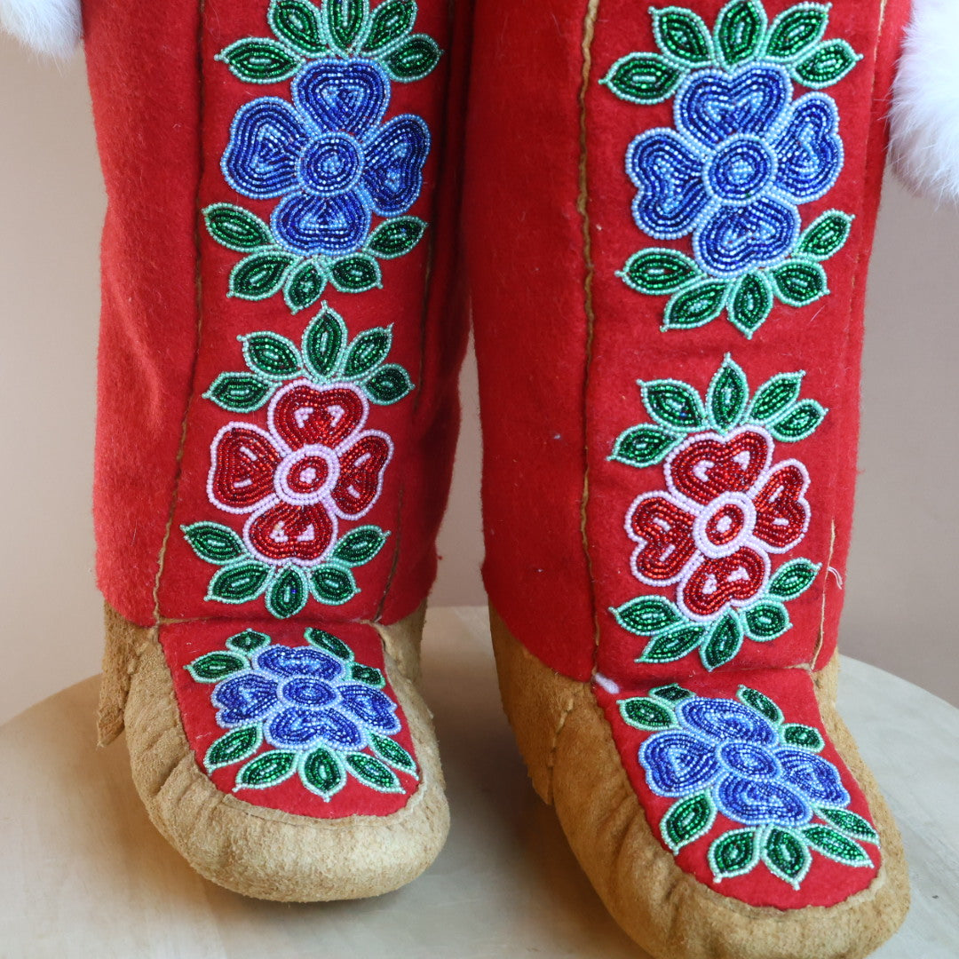 Emily J. Handmade Felt Mukluks with Red and Blue Floral Detail