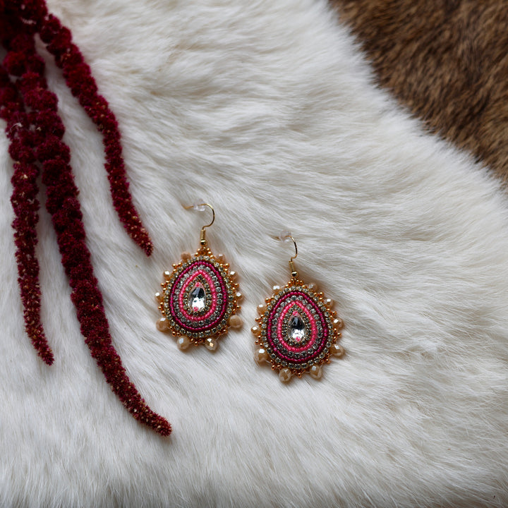 Mercedes G. Bright Pink and Magenta Teardrop Gem Earrings