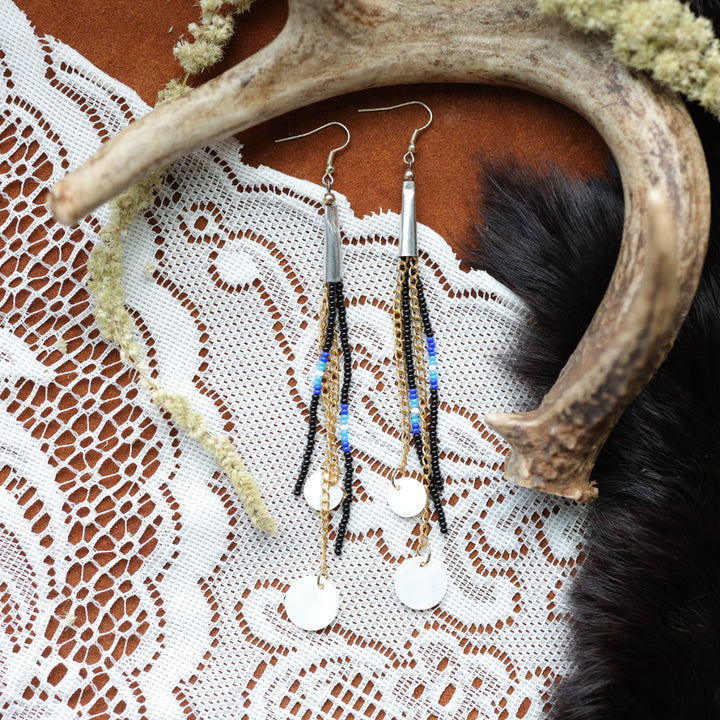 DMD Beadwork Black Fringe Earrings