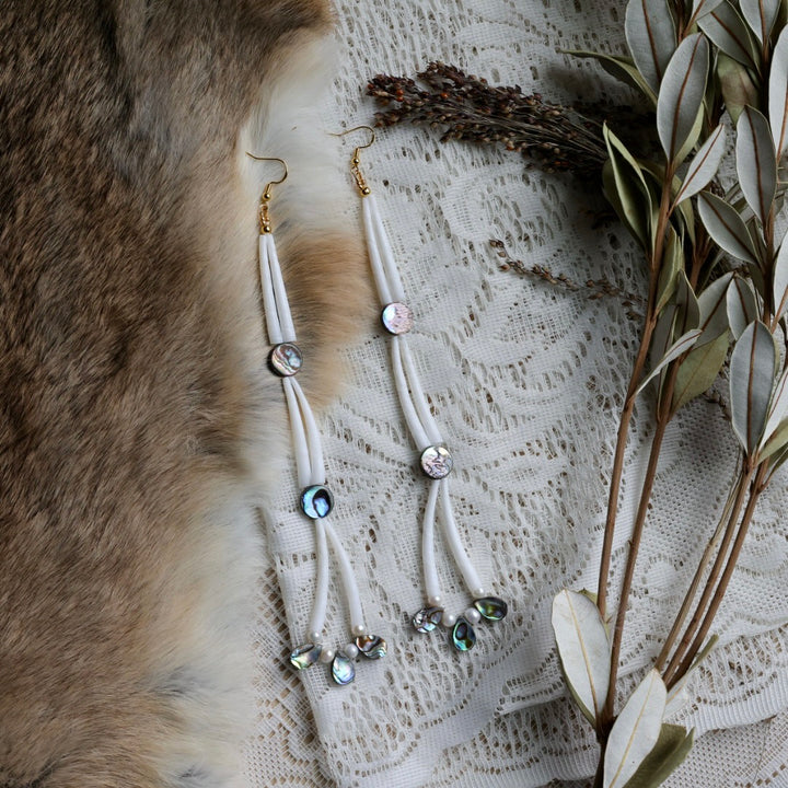 Prairie Sage Beadwork 3 Tier Loop Dentallium Drop Earrings