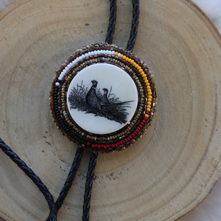 Mercedes G. Grouse Beaded Bolo Tie