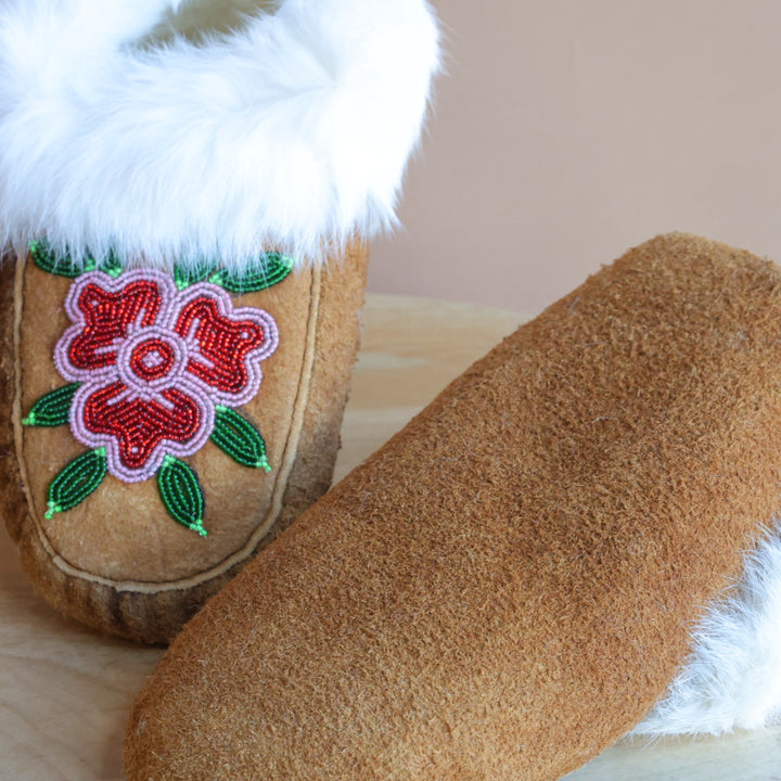 Emily J. Red & Pink 3-Petal Floral Moose Hide Moccasins