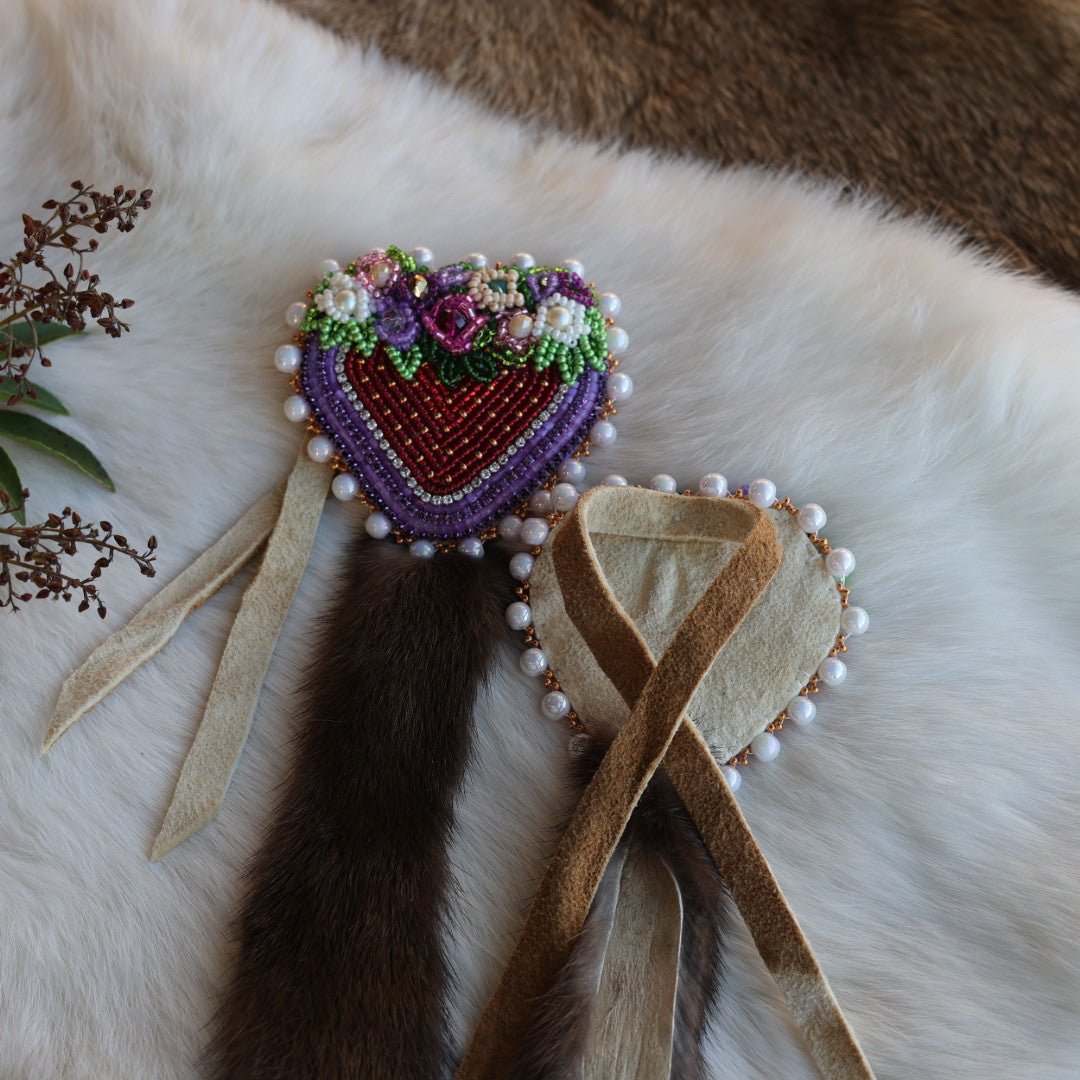 Mercedes G. Beaded Strawberry Hair Ties With Mink Detail