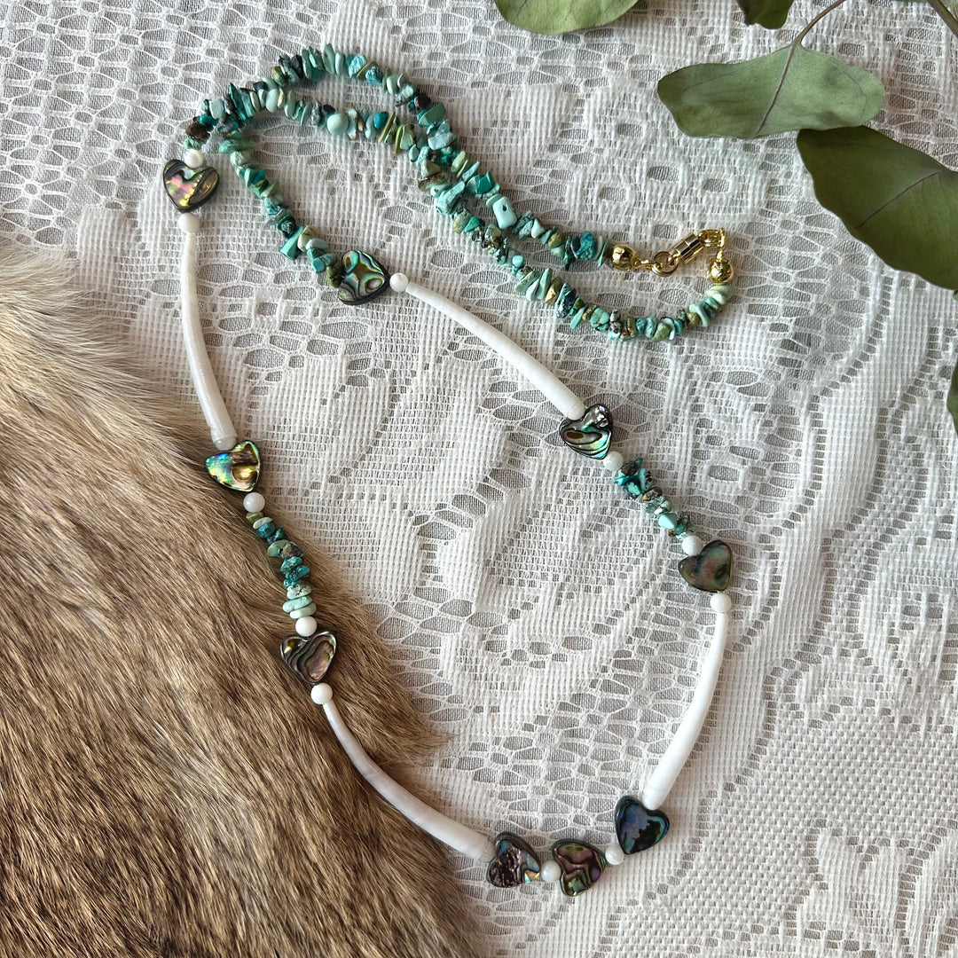 Prairie Sage Beadwork Abalone & Dentalium Necklace & Earring Set
