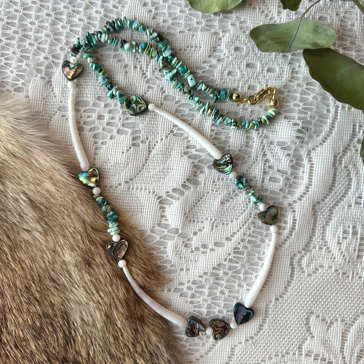 Prairie Sage Beadwork Abalone & Dentalium Necklace & Earring Set