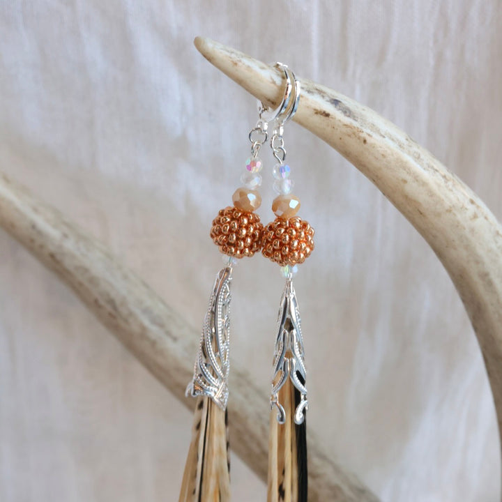 Beaded Blends Fly-Away Rooster Feather Earrings
