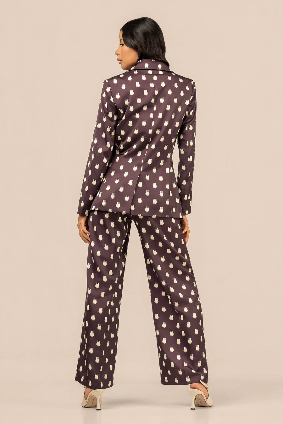 B. YELLOWTAIL Elk Ivory Satin Suit Blazer- Fig