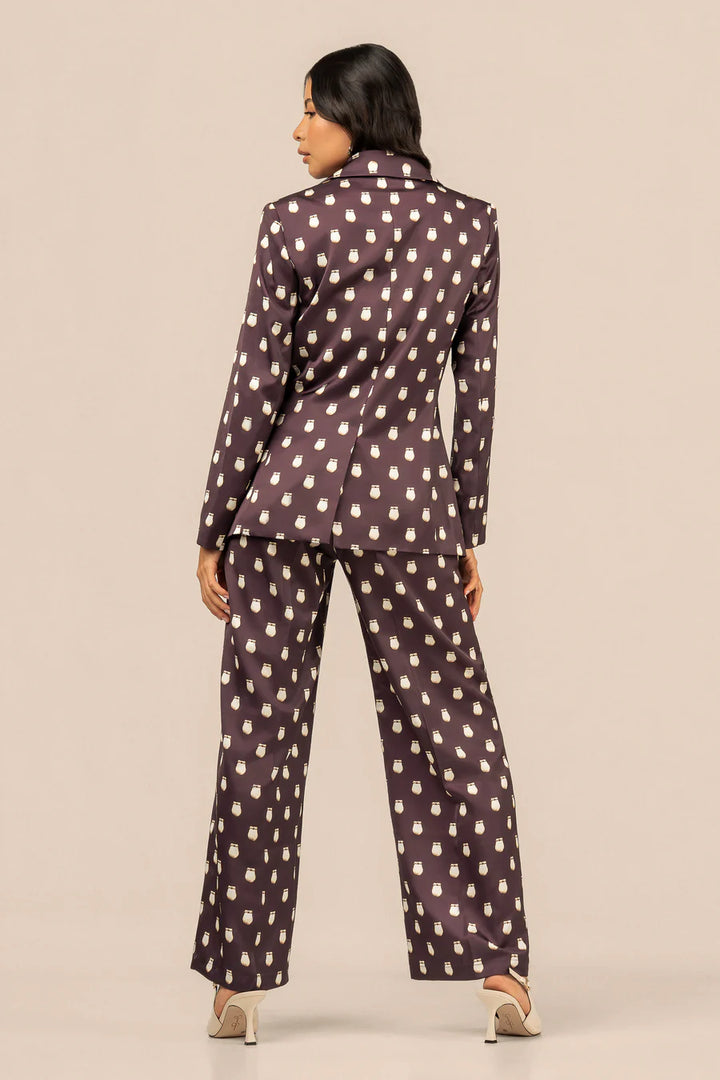 B. YELLOWTAIL Elk Ivory Satin Suit Blazer- Fig