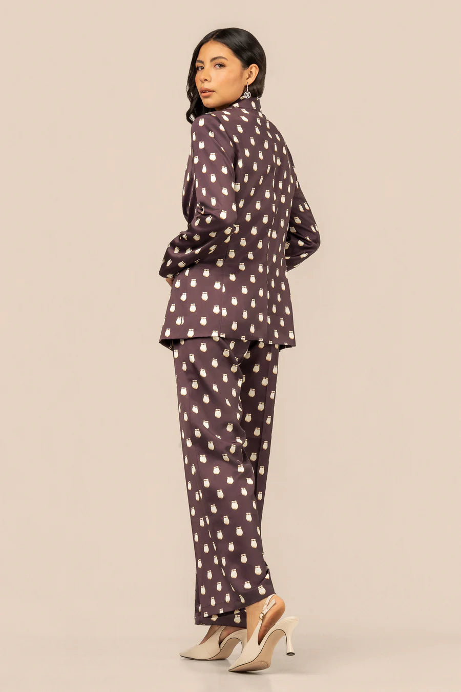 B. YELLOWTAIL Elk Ivory Satin Suit Blazer- Fig