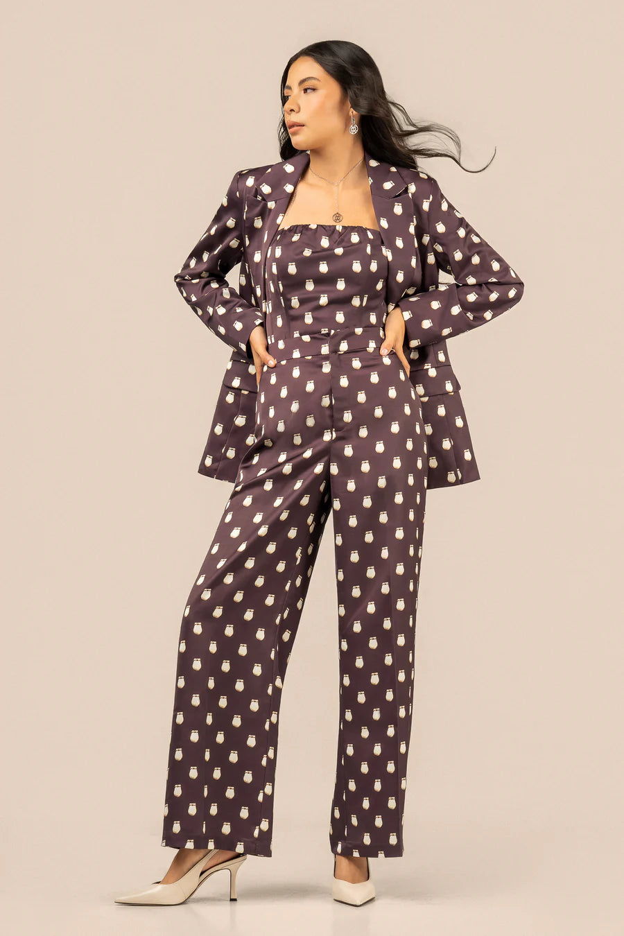 B. YELLOWTAIL Elk Ivory Satin Suit Blazer- Fig