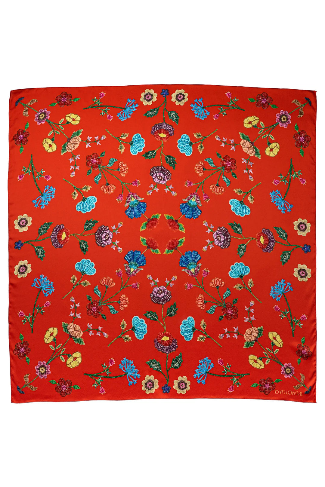 B.YELLOWTAIL Red Beaded Floral Silk Scarf