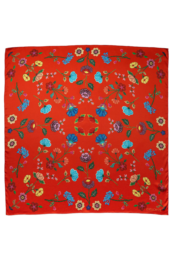 B.YELLOWTAIL Red Beaded Floral Silk Scarf