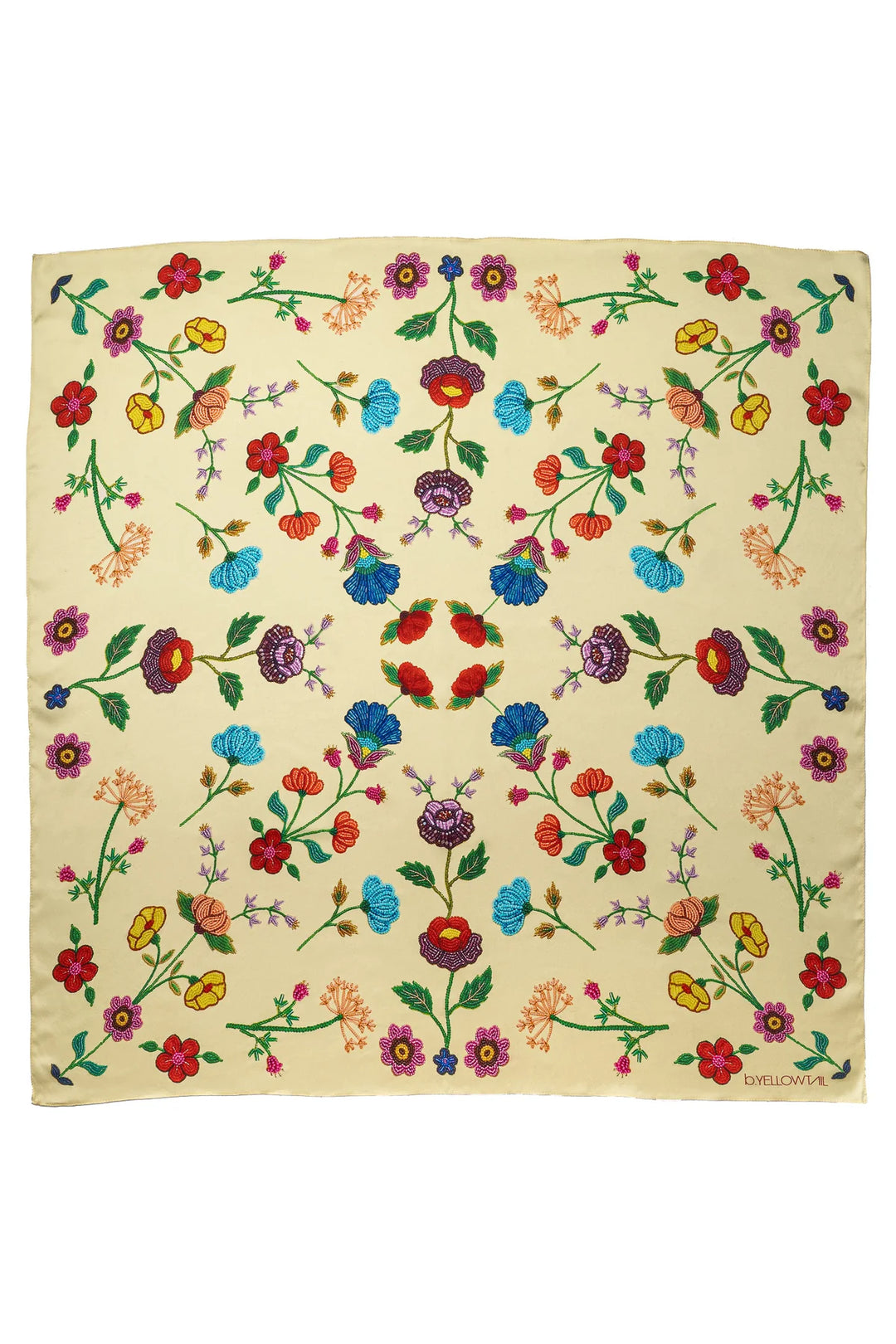 B.YELLOWTAIL Yellow Beaded Floral Silk Scarf