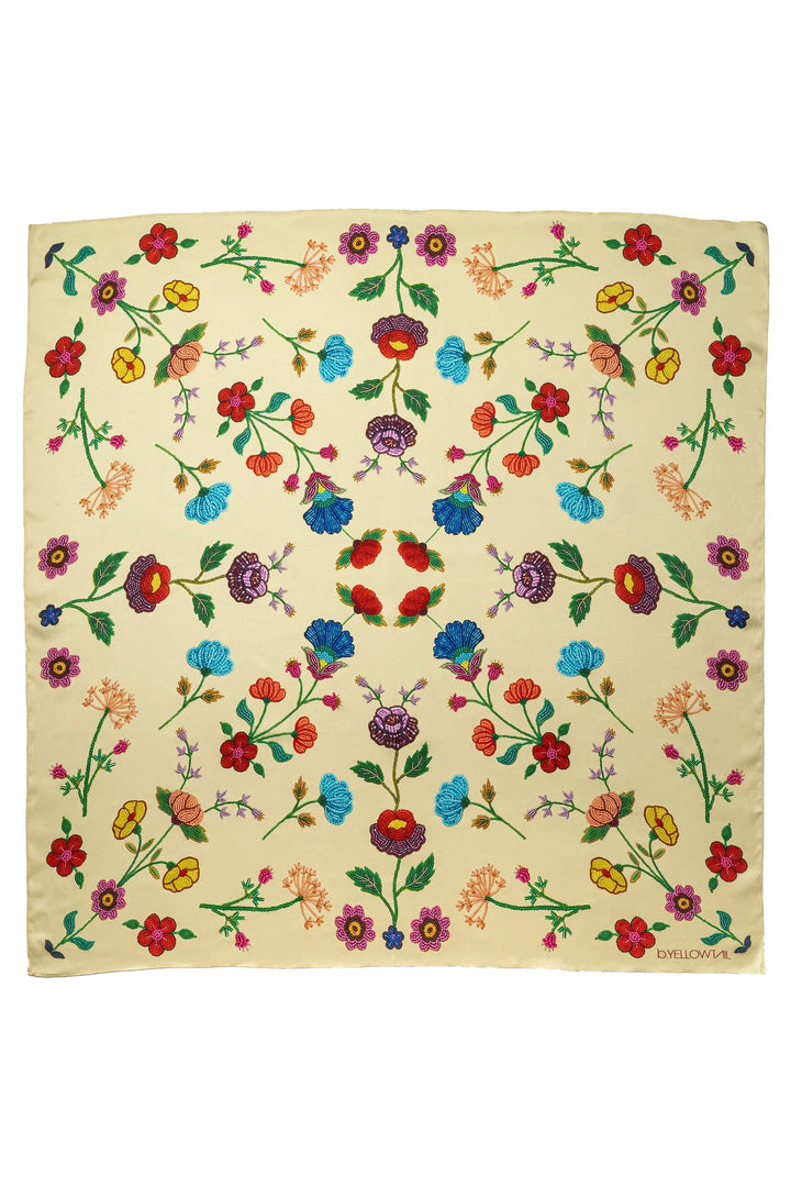 B.YELLOWTAIL Yellow Beaded Floral Silk Scarf