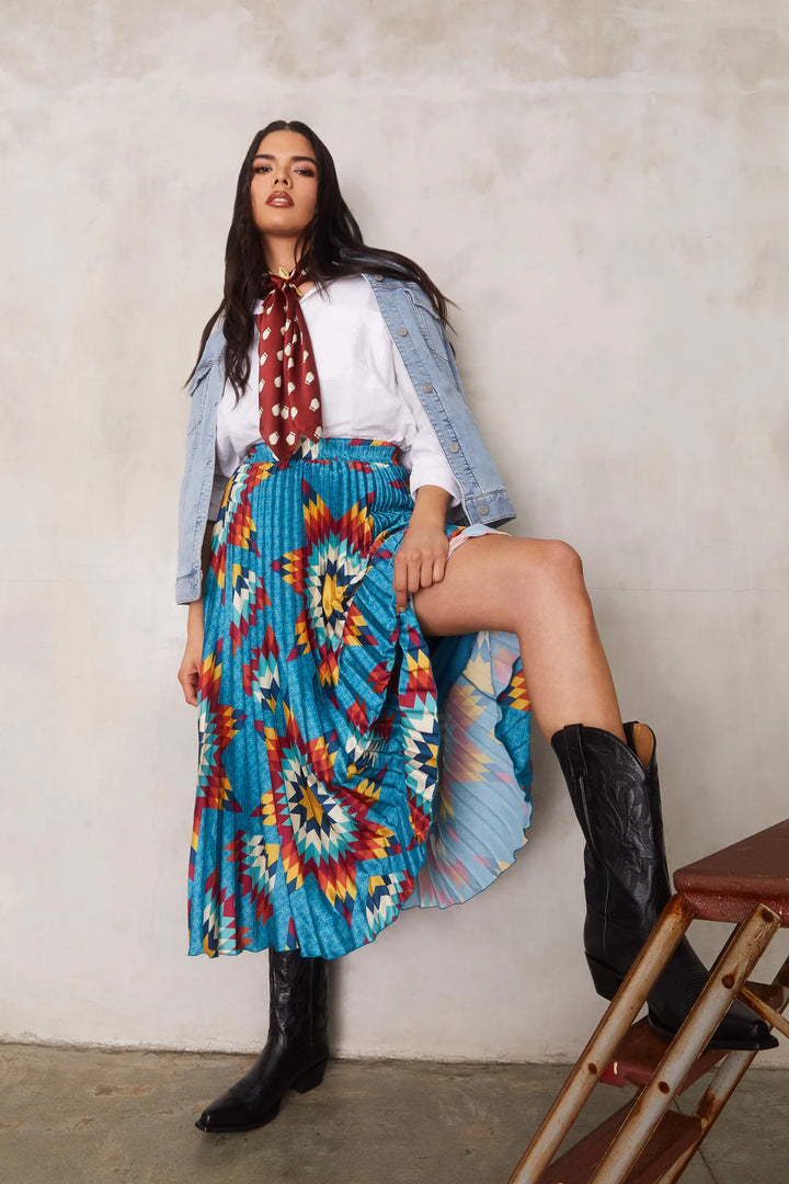 B.YELLOWTAIL Teal Pleated Midi Skirt