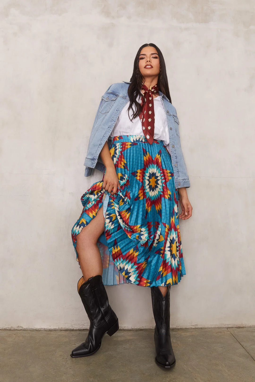 B.YELLOWTAIL Teal Pleated Midi Skirt