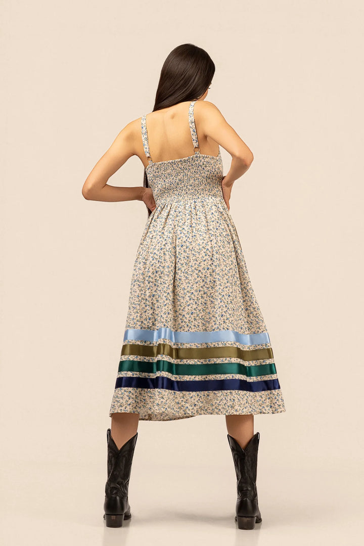 B. YELLOWTAIL Corset Midi Ribbon Dress- Blue