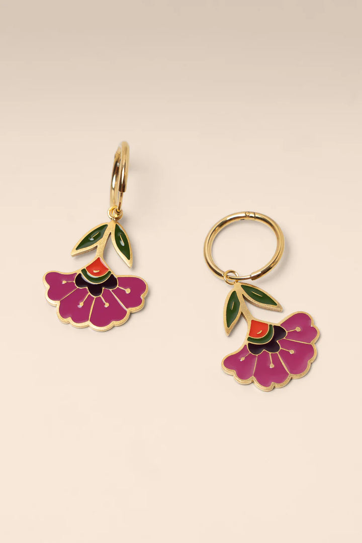 B. YELLOWTAIL Floral Bloom Huggie Charm Hoops