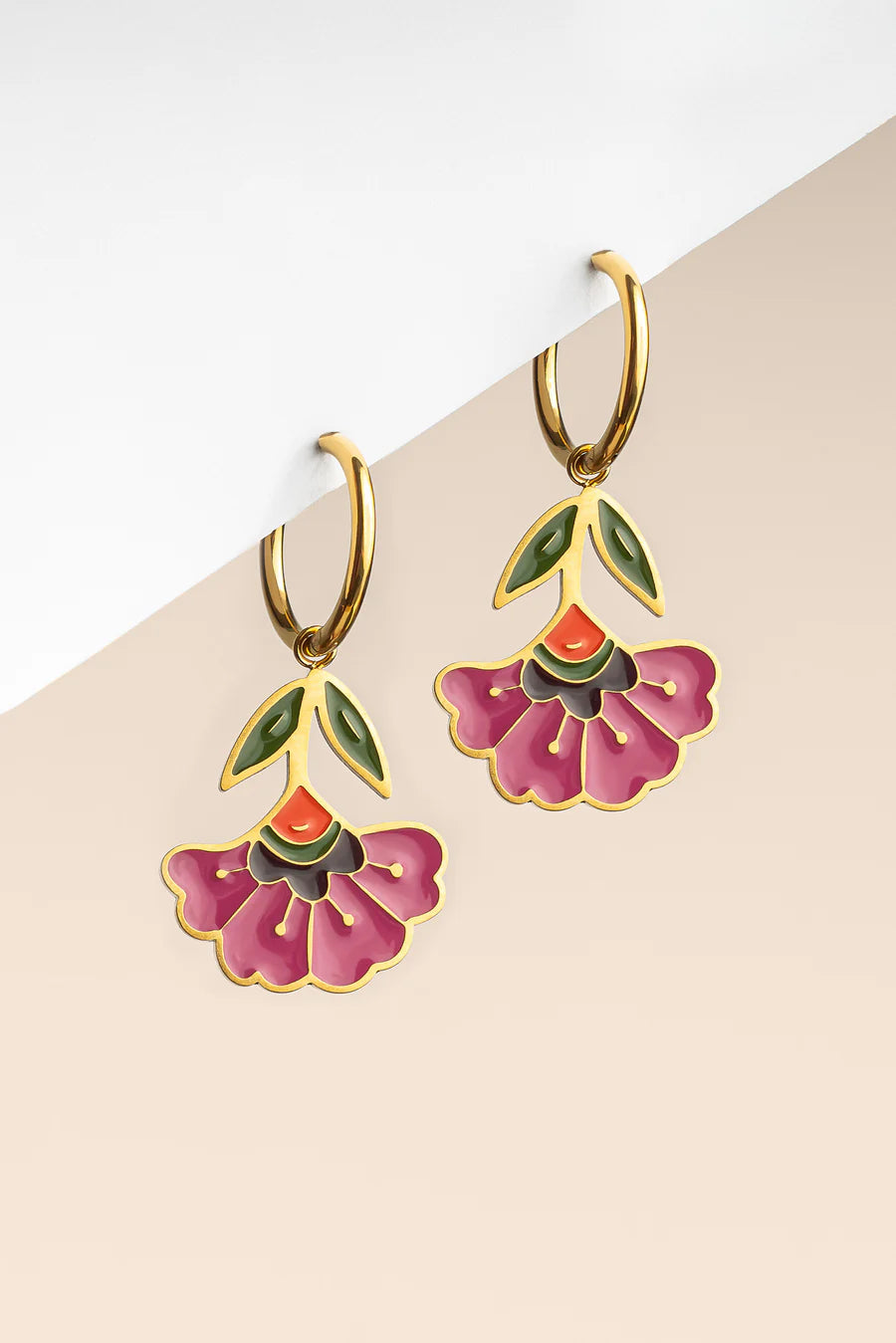 B. YELLOWTAIL Floral Bloom Huggie Charm Hoops