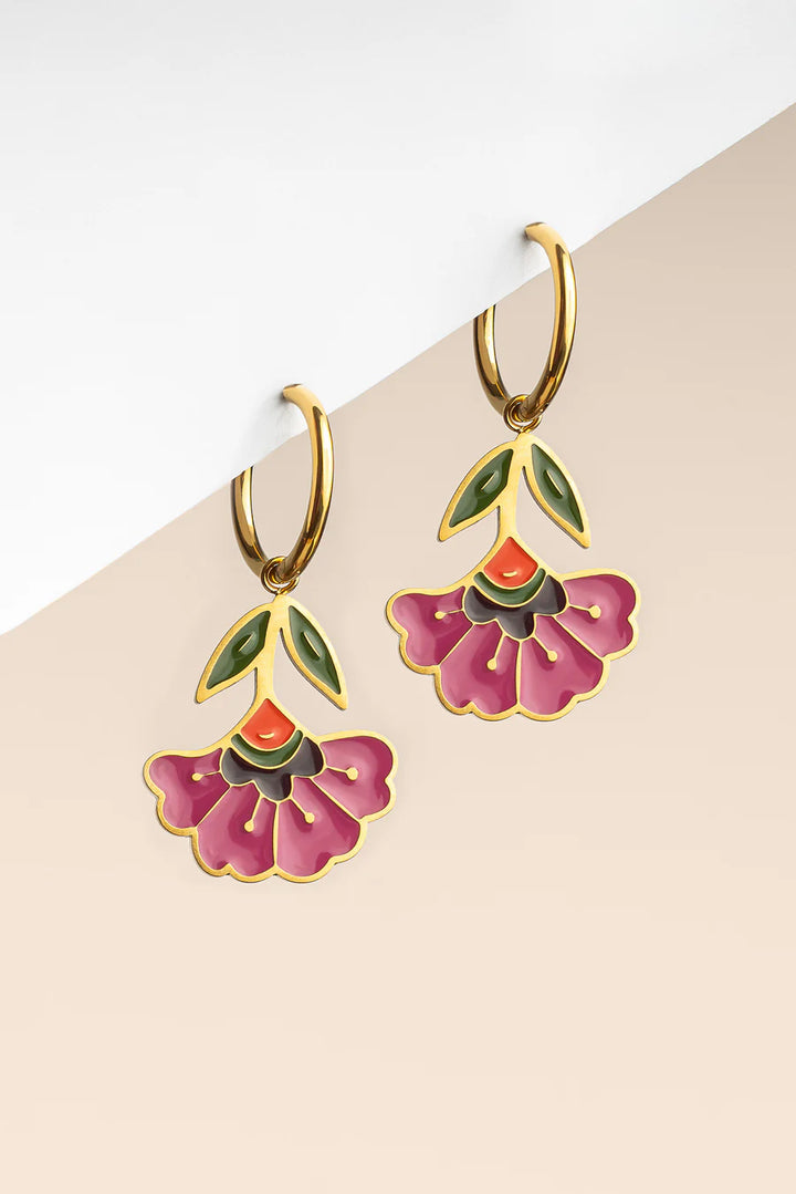 B. YELLOWTAIL Floral Bloom Huggie Charm Hoops
