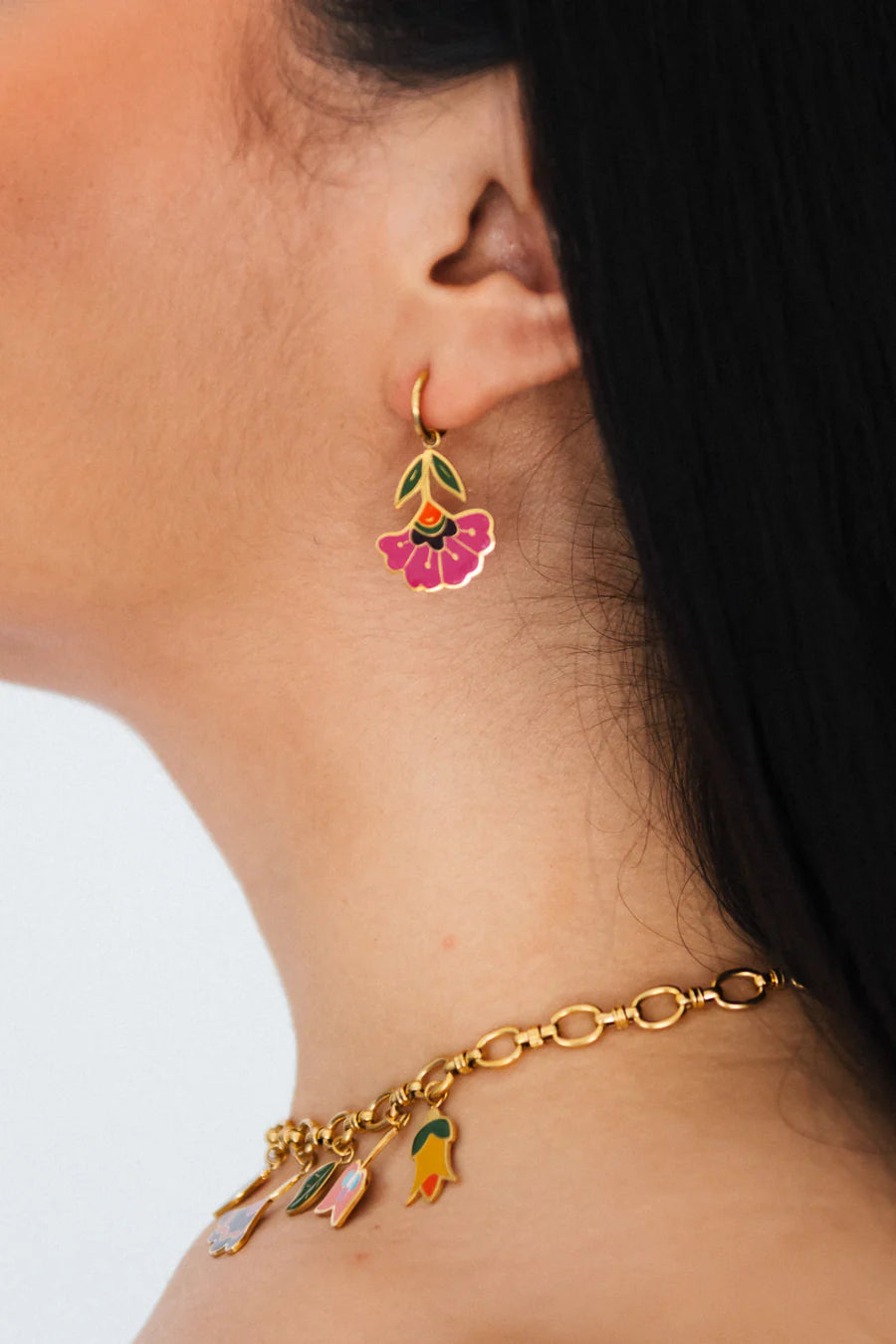 B. YELLOWTAIL Floral Bloom Huggie Charm Hoops