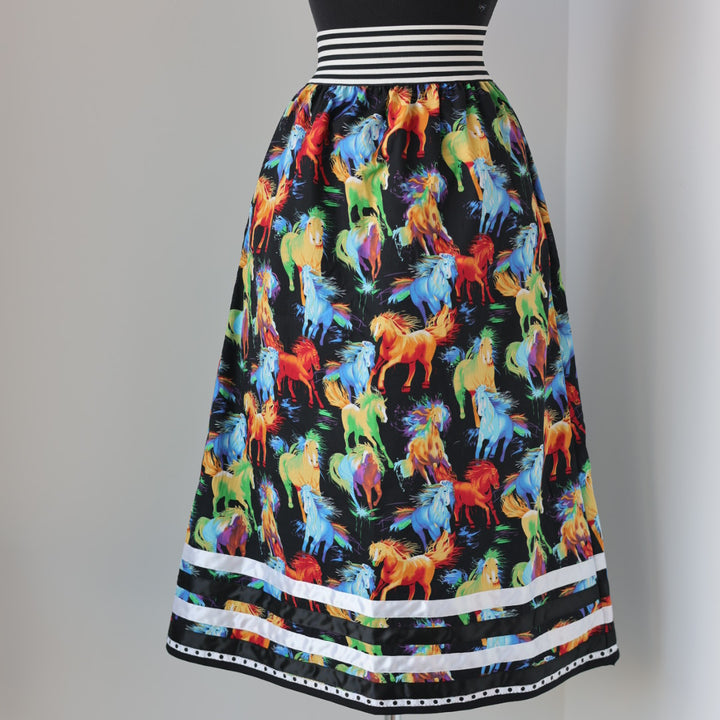 Carol B. Rainbow Horse Ribbon Skirt