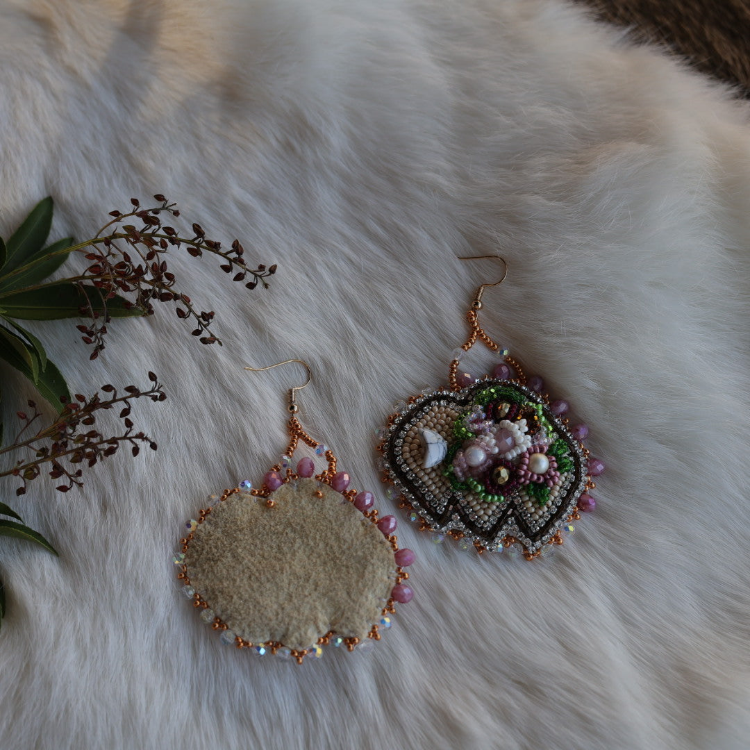 Mercedes G. Rose Floral Bison Beaded Earrings