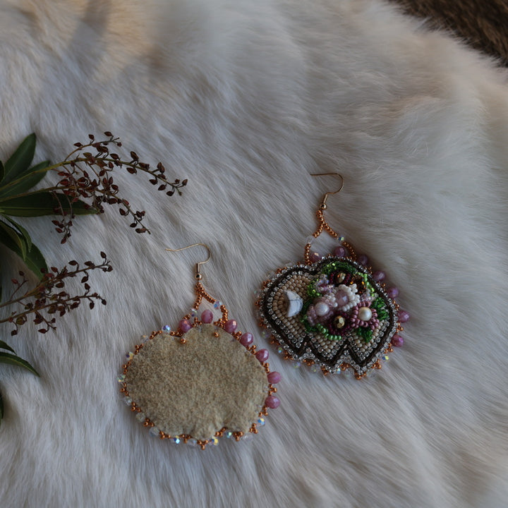 Mercedes G. Rose Floral Bison Beaded Earrings