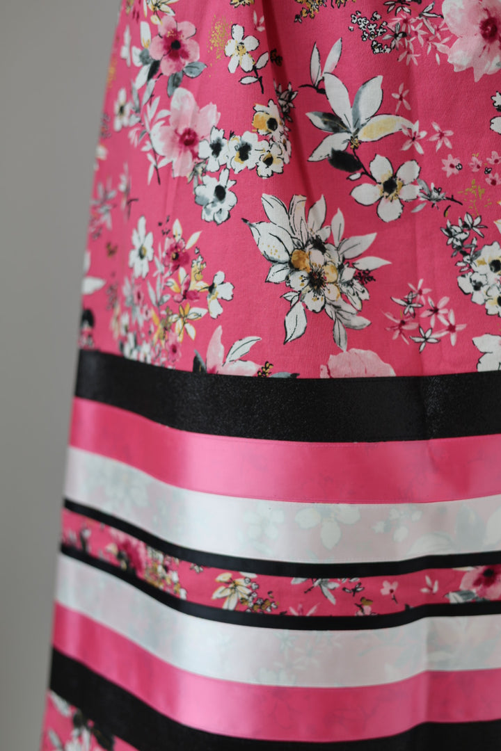 Adeline C. Pink Floral Ribbon Skirt