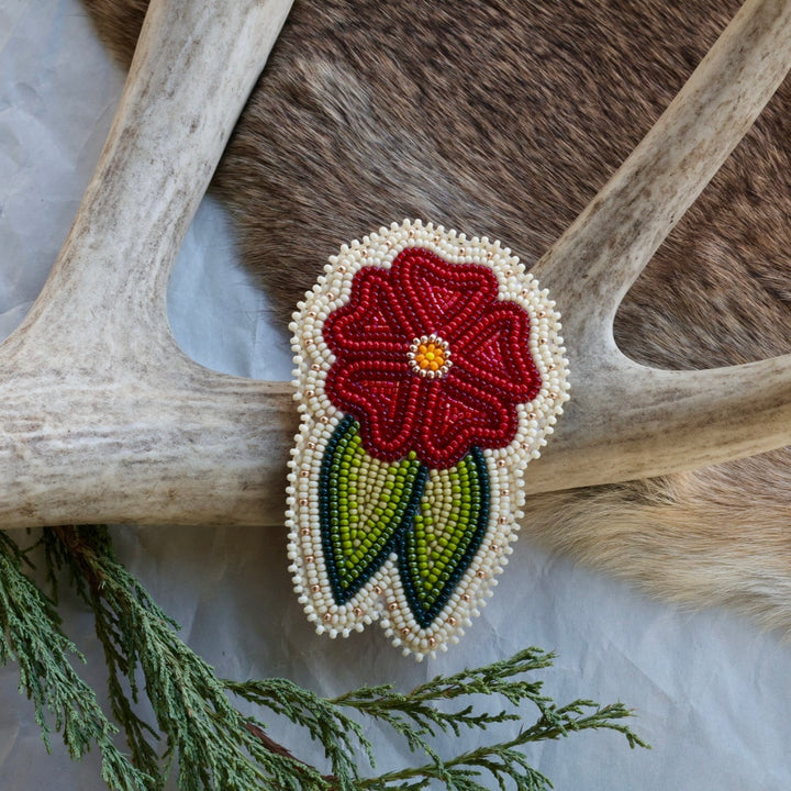 Keegan W. Red 5-Petal Floral Beaded Hair Clip