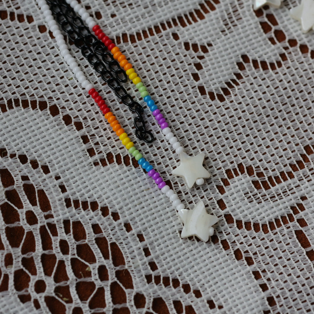DMD Beadwork Rainbow Fringe Earrings