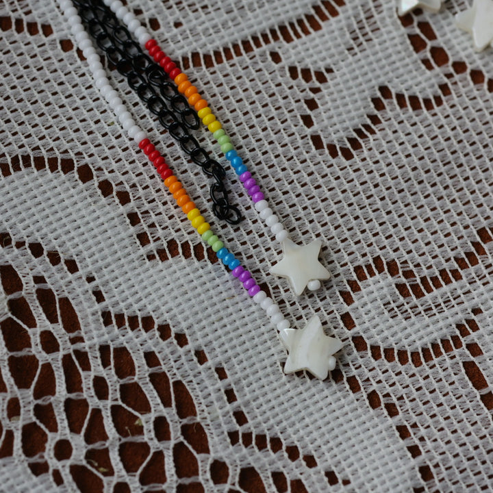 DMD Beadwork Rainbow Fringe Earrings
