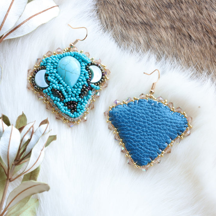 Pieces of Work by Mercedes Turquoise Bison Head Beaded Earrings