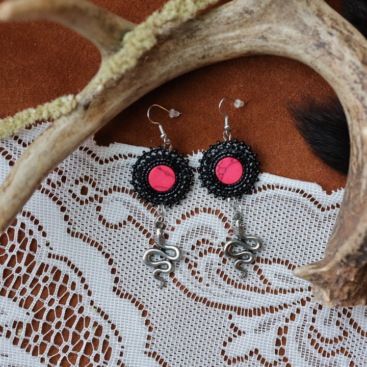 DMD Beadwork Black Snake Beaded Earrings