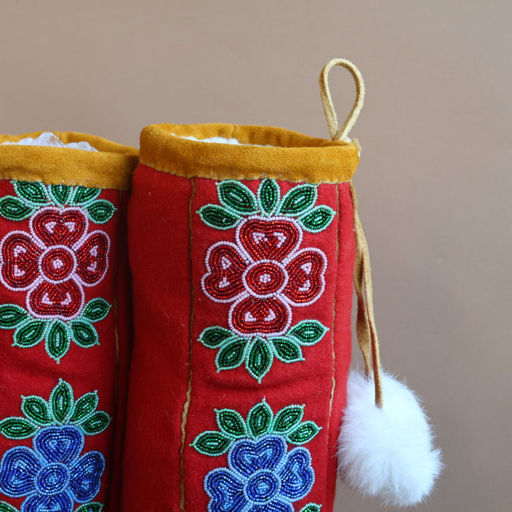 Emily J. Handmade Felt Mukluks with Red and Blue Floral Detail