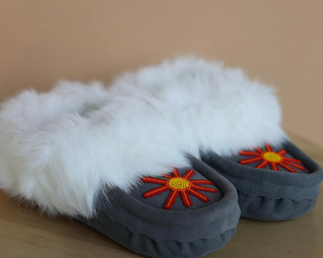 Ironstar Co. Grey Moccasins With Flower Detail