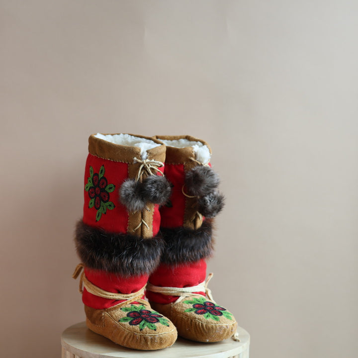 Emily J. Handmade Felt Mukluks with Beaver Pelt Accent