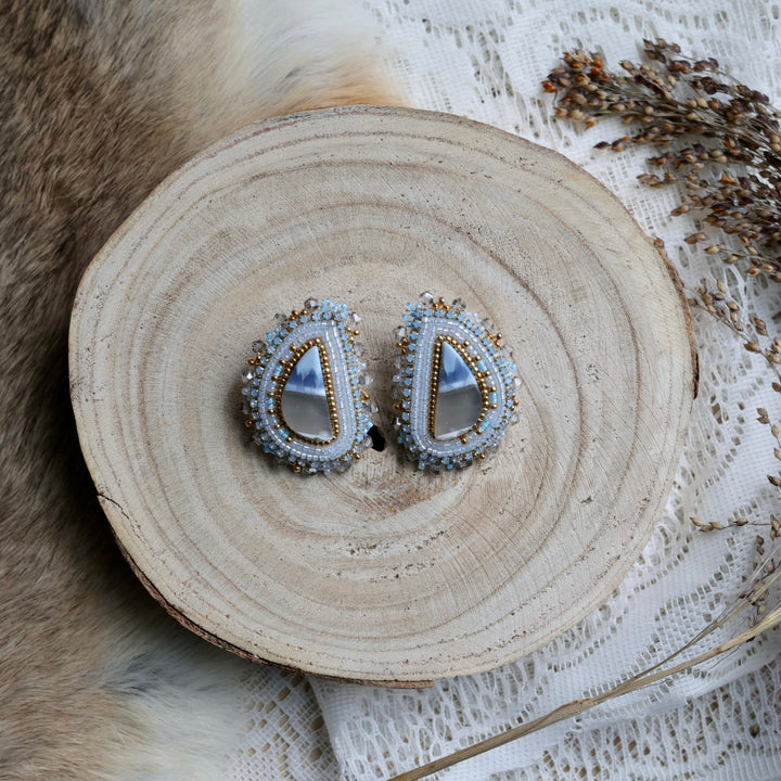 Prairie Sage Beadwork Owyhee Blue Opal Beaded Earrings