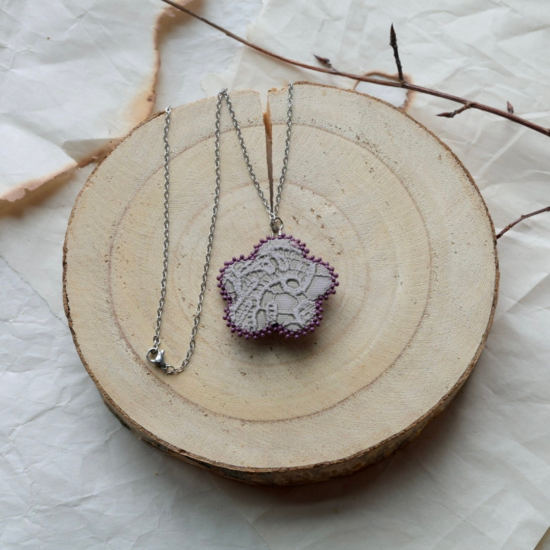 Windy North Designs Pink & Purple Floral Beaded Necklace & Earrings