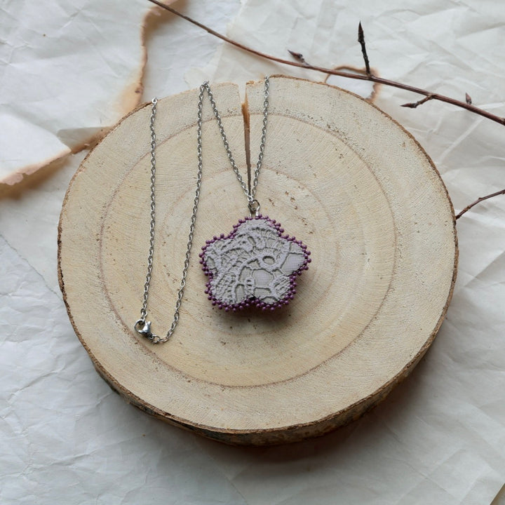 Windy North Designs Pink & Purple Floral Beaded Necklace & Earrings