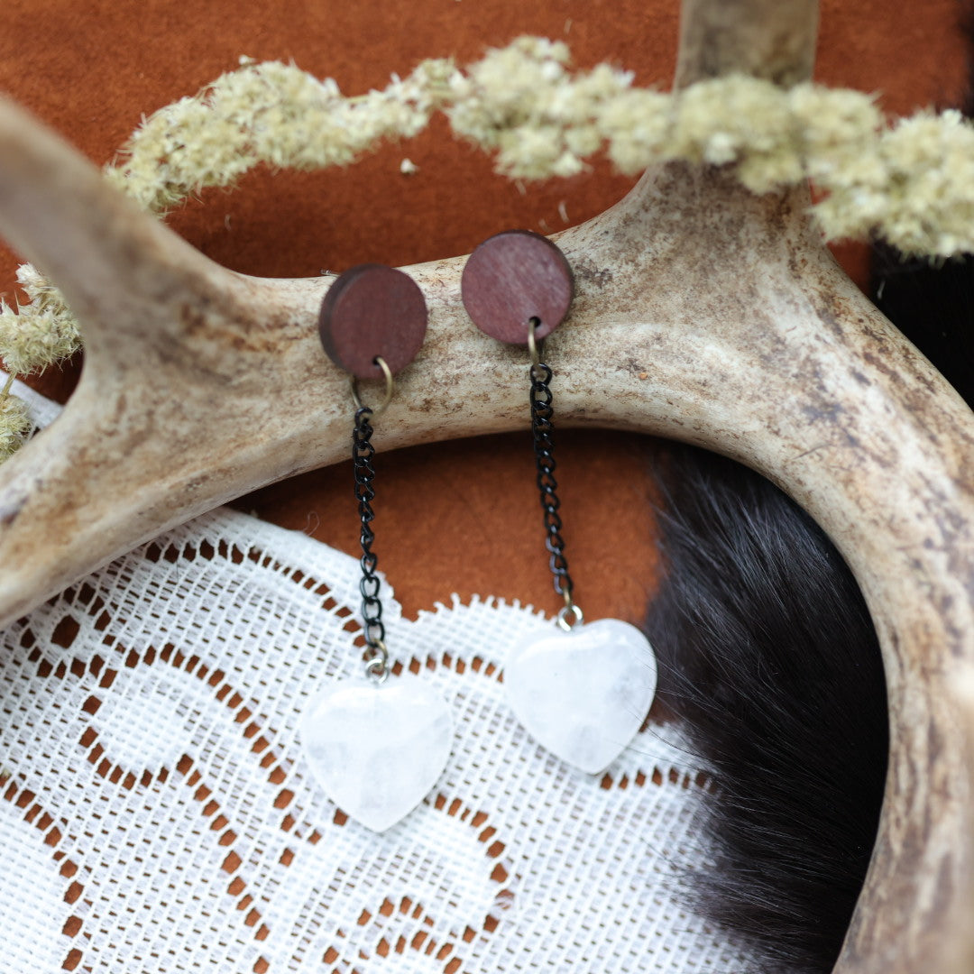 DMD Beadwork Quartz Heart Earrings