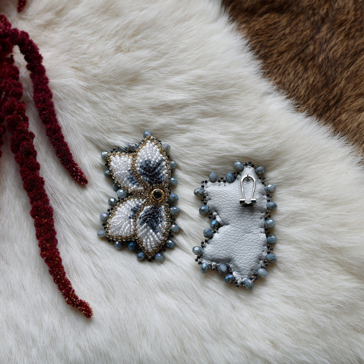 Mercedes G. Smoky Grey Raised Half Floral Earrings