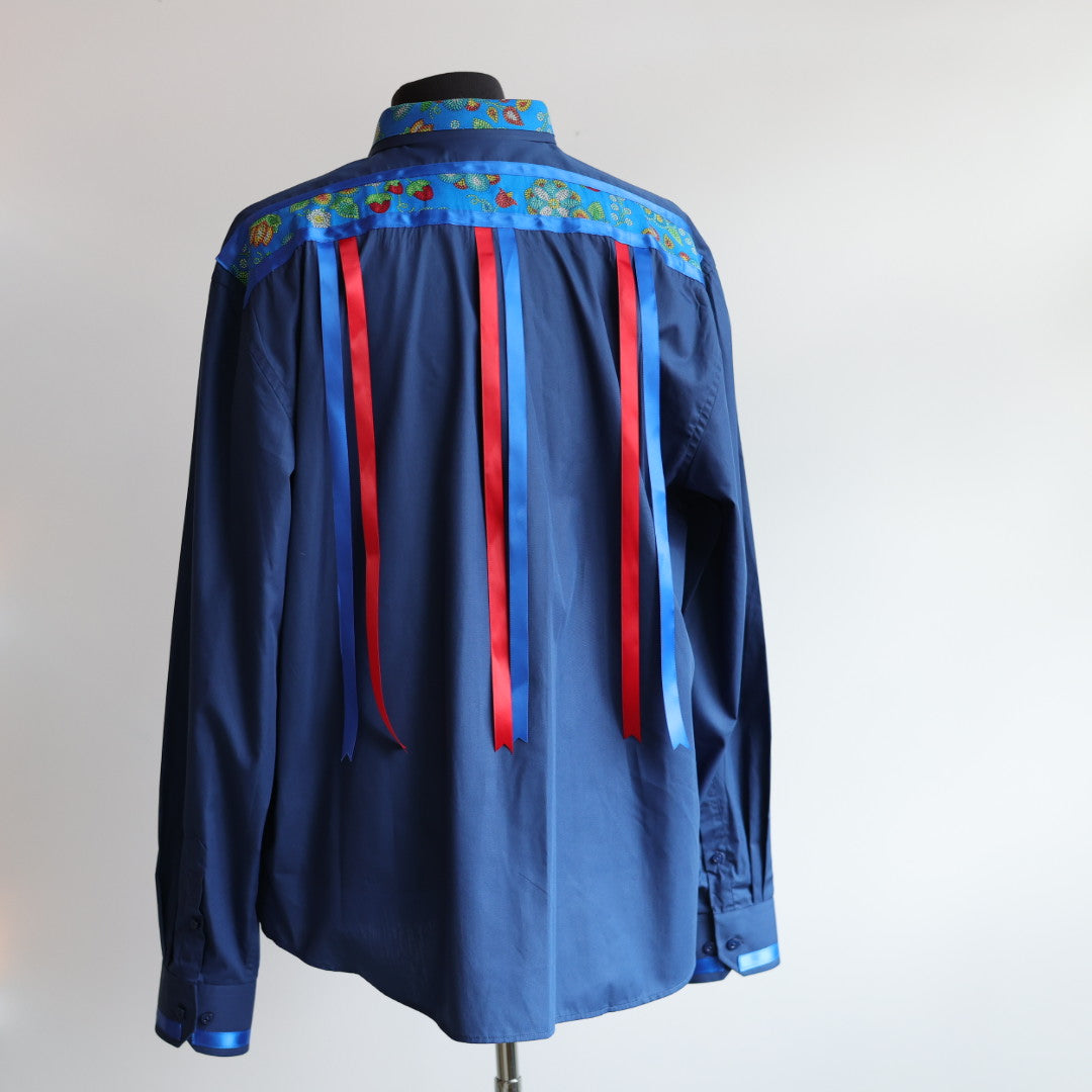 Margaret R. Blue Beaded Floral Ribbon Shirt