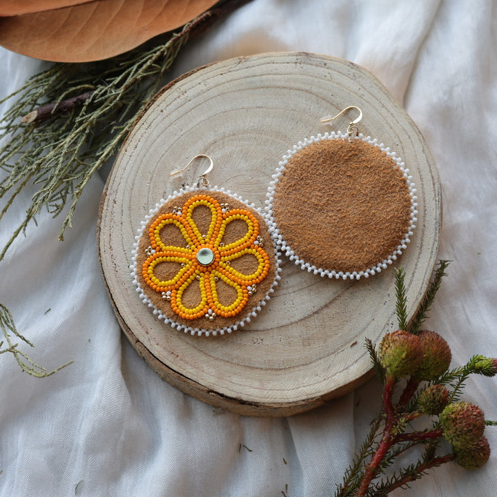 Boreal Forest Beads Floral Beaded Moose Hide Earrings