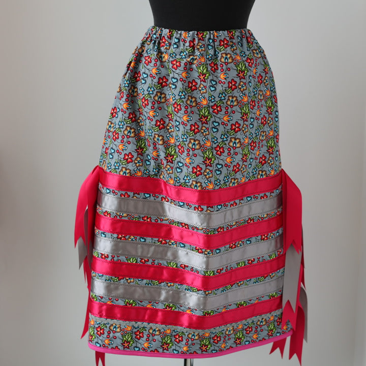 Vi's CREE-ations Grey & Red Floral Ribbon Skirt