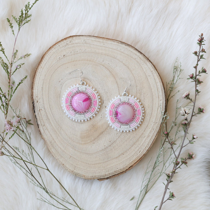 Sweetgrass Woman Creations Pink Beaded Earrings