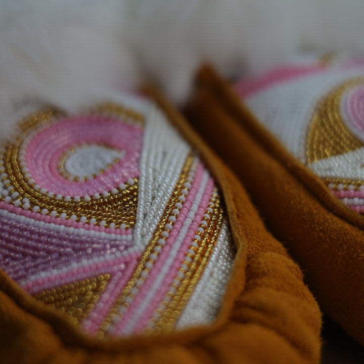 Moccasin Mama Pink Dimensions Beaded Moccasins